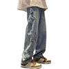 generisch Baggy Jeans da uomo Y2K, stile vintage, stampa in denim, con gamba larga, pantaloni lunghi, skateboard, jeans, teenager ragazzi, hip hop, jeans dritti, pantaloni in denim Harajuku, Blu, XL