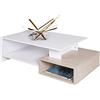 BAKAJI Tavolino Divano Tavolo Caffè da Salotto Rettangolare Design Moderno in Legno MDF con 4 Ripiani Inferiori Dimensione 106.5 x 60 x 34.5 cm Arredamento casa (Bianco e Quercia)