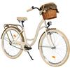 MILORD Bicicletta Comfort cremoso - Marrone a 1 velocità da 28 Pollici con cestello e Marsupio Posteriore, Bici Olandese, Bici da Donna, City Bike, retrò, Vintage