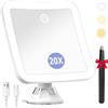 Auxmir Specchio Ingranditore 20X Ricaricabile, Specchio Trucco con 3 Colori di Luce LED, Luminosità Regolabile Ventosa Potente, Specchio Cosmetico da Bagno