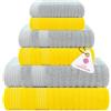 CASA COPENHAGEN Eleganza Asciugamani 6 Pezzi Set- Giallo + Grigio Viola, 550 g/m², 2 Asciugamani da Bagno, 2 Asciugamani, 2 Salviette in Morbido Cotone Egiziano per Bagno, Cucina e Doccia