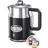 Russell Hobbs Bollitore Elettrico - 1,7 L, 2400 W - Acciaio Inox Color Nero Lucido; Ebollizione Rapida; Display Temperatura Dell'Acqua, Indicatore Livello Dell'Acqua, Bollitore Retro 21671-70