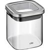 Cilio Barattolo CUBO, coperchio sigillante, contenitore per farina, zucchero e alimenti secchi, scatola ermetica, vetro borosilicato in acciaio inox, altezza: 10 cm, capacità: 650 ml