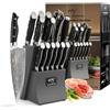 NANFANG BROTHERS Set di Coltelli da Chef Damasco 15 Pezzi, Ceppo di Coltelli in Legno di Faggio, Giapponese Set di Coltelli da Cucina VG10 Steel 67 Strati Lame in Acciaio Damasco Grigio