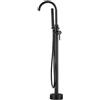 VALAZ Rubinetto Vasca Freestanding Nero Opaco | Rubinetto Vasca da Bagno Acqua Fredda e Calda, Risparmio Idrico | Installazione Facile e Veloce | Inox, Collo a Cigno Rotondo, serie Ebro