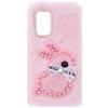 YKTO Custodia per peluche Coniglietta per ZTE Blade A72 Custodia per Telefono Ragazza Coniglio con Diamanti Soffice Caldo Inverno Cover per Telefono in Finta Peluche,Coniglio Rosa Perla