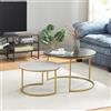 [en.casa] Set di 2 Tavolini Sovrapponbili Tavoli Bassi da Salotto con Piano Rotondo Tavolini da Caffè in Misure Diverse Base Semicircolare in Metallo - Effetto Marmo Nero e Bianco/Color Oro