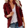 SDGR Giacca da donna mezza stagione primavera militare cappotto giacca in cotone kaki giacca con tasche casual parka giacca sahariana leggera casual outwear zip grande, Vino, 5XL