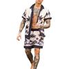 Generic Tuta da uomo con vestibilità regolare, set coordinato hawaiano estivo da spiaggia, 2 abiti con stampa floreale con albero di cocco, camicie e pantaloncini con bottoni, Blu scuro, XL