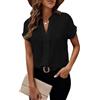 Kabwea Camicia con colletto dentato, elegante camicetta da donna, top estivo da donna, camicetta estiva a maniche corte, camicetta estiva da donna, Nero , L/3XL