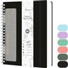 Qefuna Notebook B5 Punteggiato Bullet Dot Journal,Quaderno a spirale da 300 pagine,Carta resistente all'inchiostro 100 g/m², Copertina rigida in PVC,con righello,Tasche espandibili,17,7x 25 cm - Nero