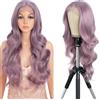 Style Icon Parrucca frontale in pizzo per capelli umani di qualità lunga Wavy Curly, capelli sintetici, per donne, 26 pollici, fibra resistente al calore, 150% densità (metà 26 pollici, QTASHPU)