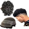 Mprosthesis Toupet da uomo, parrucche in capelli veri, toupet da uomo, con morbido PU+sottili unità di pizzo svizzero, 10 mm, capelli ondulati da uomo, 10 x 8 (#1 Jet Black)