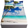 Oduo 3D Onde Spiaggia Stampa Set di Lenzuola con 2 Federe, Ouduo Microfibra Lenzuolo sotto con Angoli profondità 30cm ed Elastic per Letto Singolo Matrimoniale King Size (Onde del Cielo,200x200x30cm)