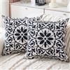 HomeStilez Set di 2 Federe Cuscini 40x40 cm Lino Nero Decorativo Boho Etnico Motivo Geometrico a Fiori Copricuscini Moderna Federa Quadrata per Divano Letto Soggiorno Giardino Esterni