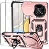 Jeelar NEINEI Cover per Magic 4 Lite/Honor X9 4G/5G + 2 Vetro Temperato,Custodia con Scorrevole Protezione Fotocamera,Militare Antiurto Outdoor Case Custodie con Supporto e Magnetico,Oro rosa