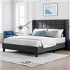 AB Store Letto matrimoniale con imbottito Testiera e Rete a doghe, Design elegante in lino, senza Materasso, 140x200 cm, Grigio