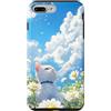 Dennex Designs Custodia per iPhone 7 Plus/8 Plus Gatto Bianco Margherite Cielo Luminoso