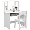 AIYAPLAY Set da Trucco per Bambini con Tavolo Toeletta con Specchio Triplo Rimovibile e Sedia in Legno Bianco