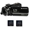 AgfaPhoto Realimove CC2700 - Videocamera da 2,7 K, foto da 24 MP, touch screen IPS da 3,0, zoom digitale 18x, luce LED, telecomando, 2 batterie al litio
