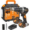 WORX NITRO - Trapano avvitatore Brushless senza fili 2 x 20 V-2 Ah - 60 Nm ⌀13 mm - WX102 (fornito con 2 batterie e caricabatterie, 3 accessori per avvitare/foratura)