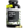 natural elements Omega 3 Olio di Pesce 2000mg - 365 softgels capsule - 360mg EPA e 240mg DHA per porzione - alto dosaggio - prodotto e testato in laboratorio in Germania