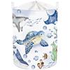 Clastyle Ceste Biancheria Bambini Mare Animali Bianco per Ragazzo Ragazza Cestino Portaoggetti Giocattoli Pieghevole Vestiti Giocattolo con Manici per Bagno Cameretta, Tartaruga, 36x45 cm