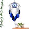 JZK Evil Eye acchiappasogni macramè occhio turco nero malocchio con piume blu per decorazione della camera da letto ornamento da appendere parete, regalo gotico