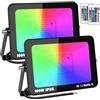 RIGIDON 2x 100W RGB faretto led esterno con telecomando, 10000LM proiettori faretti, dimmerabile stroboscopiche cambio colore lampada floodlight, IP66 impermeabile fari led per giardino palco partito