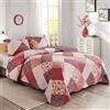 Qucover Copriletto Matrimoniale Rosso Mattone, Copriletto Patchwork Matrimoniale, Copriletto Trapuntato Leggero 250x270cm, Copriletto Trapuntato Matrimoniale in 100% Microfibra, con 2 Federe 50x75cm