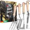 GRÜNTEK Pala Estirpatore Forchetta Cazzuola. Set 4 Attrezzi da Giardino Utensili in Acciaio Inox e in Legno di Frassino. Idea Regalo per Cura Giardino Erbacce. Sarchiatore Manuale