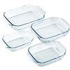 Pyrex - Set di 4 pirofile da forno - Rettangolari - Manici larghi - Dimensione familiare - Vetro borosilicato - Resistenza estrema - Made in France