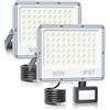 YIQIBRO Faro Faretto LED da Esterno con Sensore di Movimento 50W 5000LM 2 Pezzi, IP67 7000K Luce Fredda Lampada Faretti LED Esterno con Sensore di Movimento per Giardino, Capannone