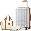 Kono Set di valigie da viaggio in ABS rigido con borsa da viaggio e borsa da toeletta, leggera valigia da cabina con serratura TSA, bianco/marrone., Set da 4 pezzi, Insiemi di bagagli leggeri della