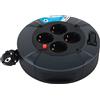 Electraline 49076 - Cassapanca per cavi, 4 scomparti, 4M, IP20, avvolgicavo per interni, con 4 prese Schuko, scatola con cavo di prolunga, avvolgicavo con manovella, nero