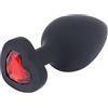 BONDAGERIE® Plug Anale con Diamante Cuore Rosso, in Silicone Medico nero, Taglia S