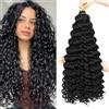 AMLUCKS Capelli ondulati profondi per donne nere ragazze estensioni dei capelli sintetici dell'oceano ondulato del gancio per trecce Boho (1B#, 55,9 cm-3)