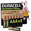 Duracell Batterie Ricaricabili AAA (confezione da 8), 900 mAh NiMH, pre, caricate, batterie per lunga durata