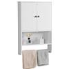 Yaheetech Armadietto/Mobiletto Bagno Sospeso Bianco Cucina Salvaspazio Pensile da Parete con 2 Ante Ripiano Regolabile Asta Porta Asciugamani 73 x 48,5 x 14 cm