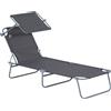 Outsunny Lettino Prendisole Pieghevole con Tettuccio e Schienale Regolabile in Tessuto, Sdraio Pieghevole, 187x58x36cm, Grigio | Aosom Italy