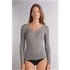 Intimissimi Maglia Scollo A V In Modal Con Cashmere Ultralight E Pizzo Grigio