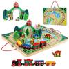 Jacootoys in legno 18 PZ Train Track Set per i bambini, ferrovia, 4 treni, pezzi di gioco, ponte per le età 3 + ragazze Ragazzi Regali