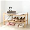 Akloya Scarpiera in bambù, multiuso, a 2 ripiani, piccoli ripiani per scarpe, piante, libri, soggiorno, corridoio, camera da letto, bagno (2 ripiani)