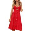 OMZIN Abito da Spiaggia Senza Maniche da Donna Abito in Chiffon Abito da Sera Elegante con Scollo A V Abito Estivo con Spalle Scoperte Rosso S