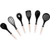 STONELINE Natural Line Set di 6 Utensili da Cucina per Pentole Antiaderenti, Manici con Paglia, Antigraffio, Resistenti al Calore, Mestolo, Spatola, Schiumarola, Frusta