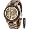 Tiong Orologio sportivo meccanico in legno quadrante digitale cavo cinturino in legno con lancette luminose orologio meccanico uomo