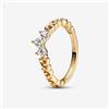 PANDORA Anello Moments Regal con tiara placcato in oro 14k con zirconi cubici trasparenti, 48