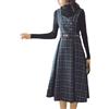 Cuteighteen Abito senza maniche con cintura scozzese per donna autunno inverno lana elegante midi generale grembiule grembiule abito, Blu navy, XL