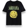 Nirvana Maglietta da Uomo | T-Shirt Grafica a Maniche Corte per Adulti in Nero | Top con Stampa del Logo della Banda Verde Invecchiato Classico Grunge e Faccina Sorridente | Regalo di Merchandising