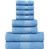 runico Set Asciugamani in Cotone 100%, 8 Pezzi, 2 Asciugamani Grande, 2 Asciugamani Mano, 4 Panni Lavare. Ideale per Bagno, Palestra, Hotel e Spa. Molto Assorbente azzurro